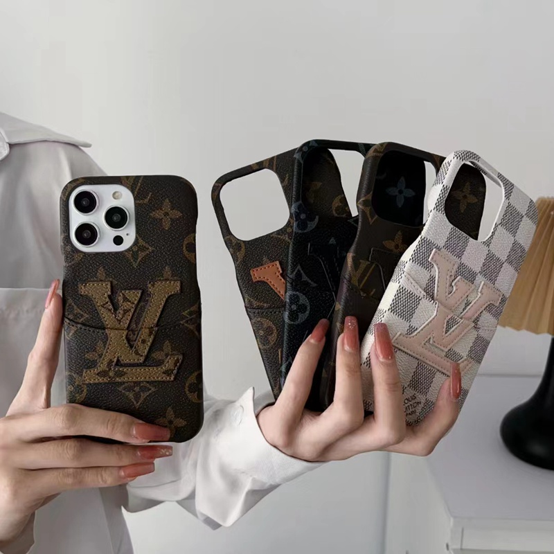 lv iphone14pro max plus case luxury leather card logo cover for Women Girls