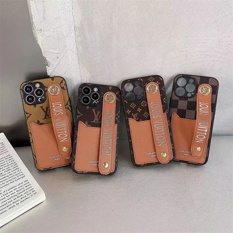 Louis Vuitton luxury leather strap monogram handbelt card elegant iphone 14 Pro Max cover