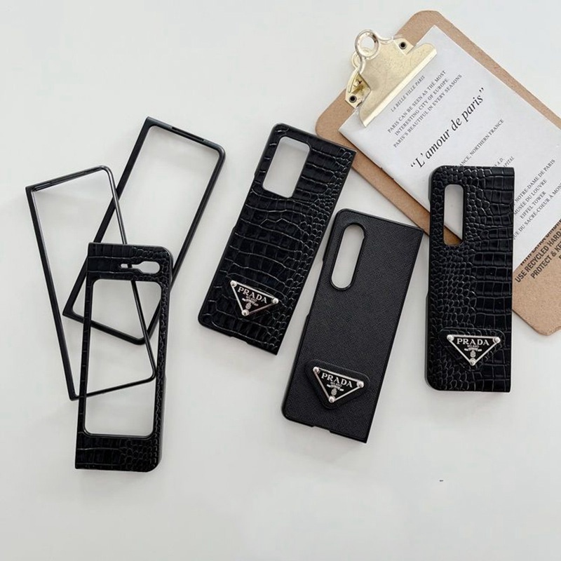 Prada galaxy z fold4case luxury leather crocodile logo brand samsung fashion cover fashion Stylish Case